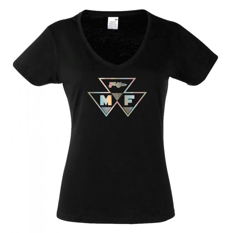 Massey Ferguson Dames T-shirt Glans logo V hals