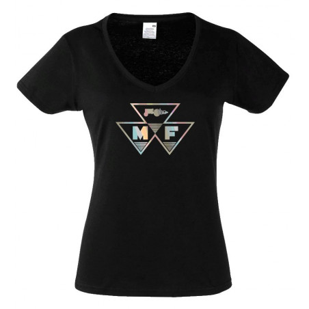 Massey Ferguson Dames T-shirt Glans logo V hals